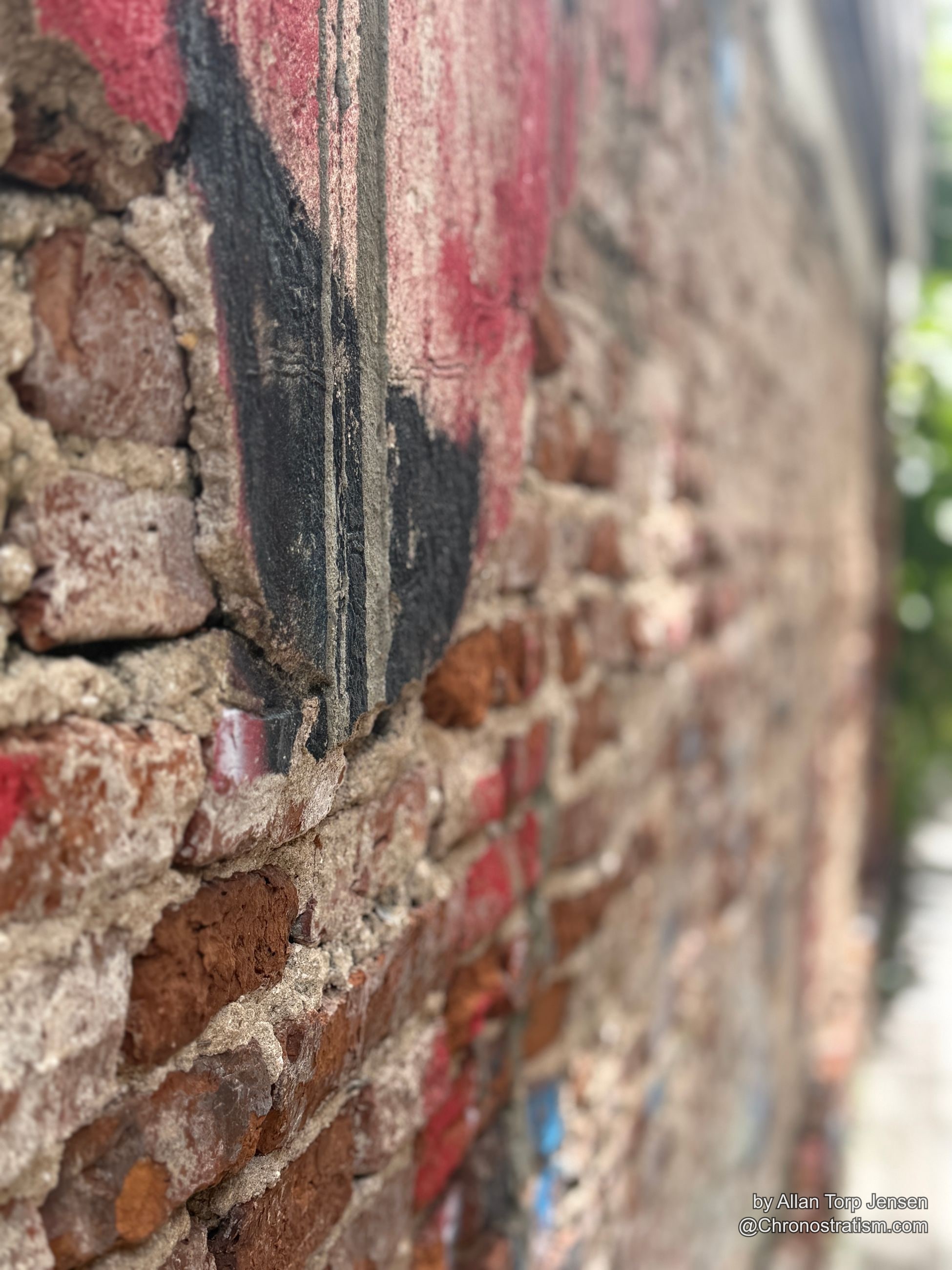A dense sticker collage covers a grey wall, an ivy vine creeping in from above.